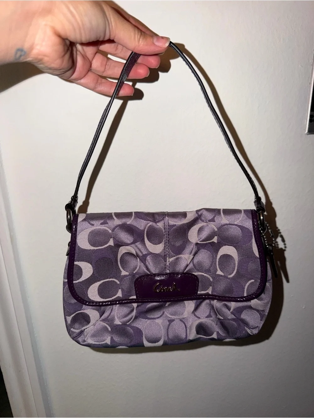 PRISTINE Vintage Y2K Coach Optic Purple Signature Flap Bag - 9x6 Baguette
